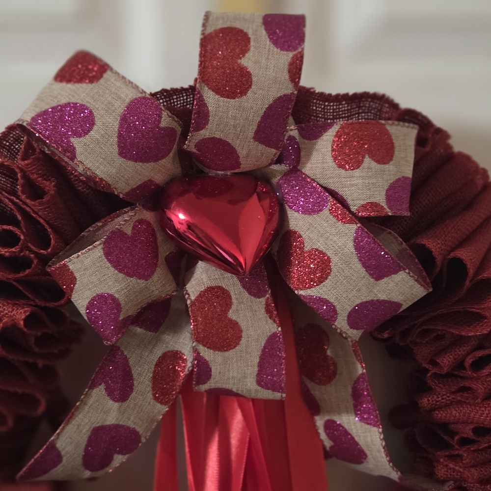 Elegant Red Heart Wreath with Ribbon - Picture 2 of 8